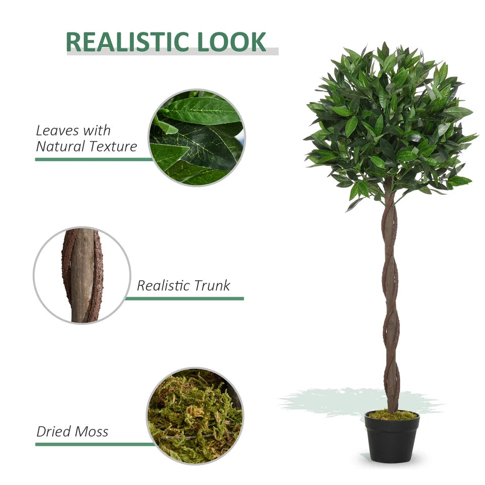 Set Of 2 120cm(4ft) Artificial Bay Laurel Topiary Trees w/ Pot Fake