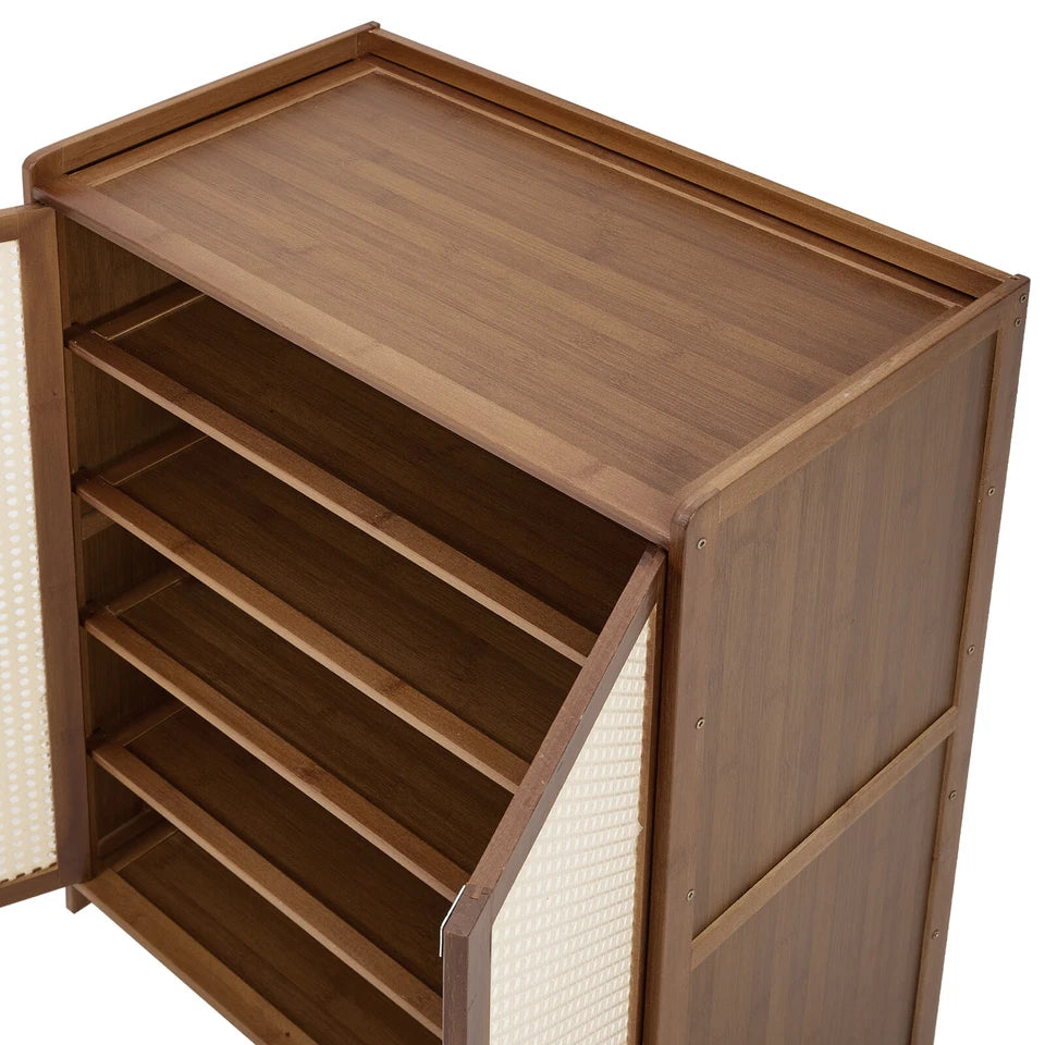 Shoe Cabinet Storage Cupboard Footwear Stand Rack Wooden Double Rattan Doors UK