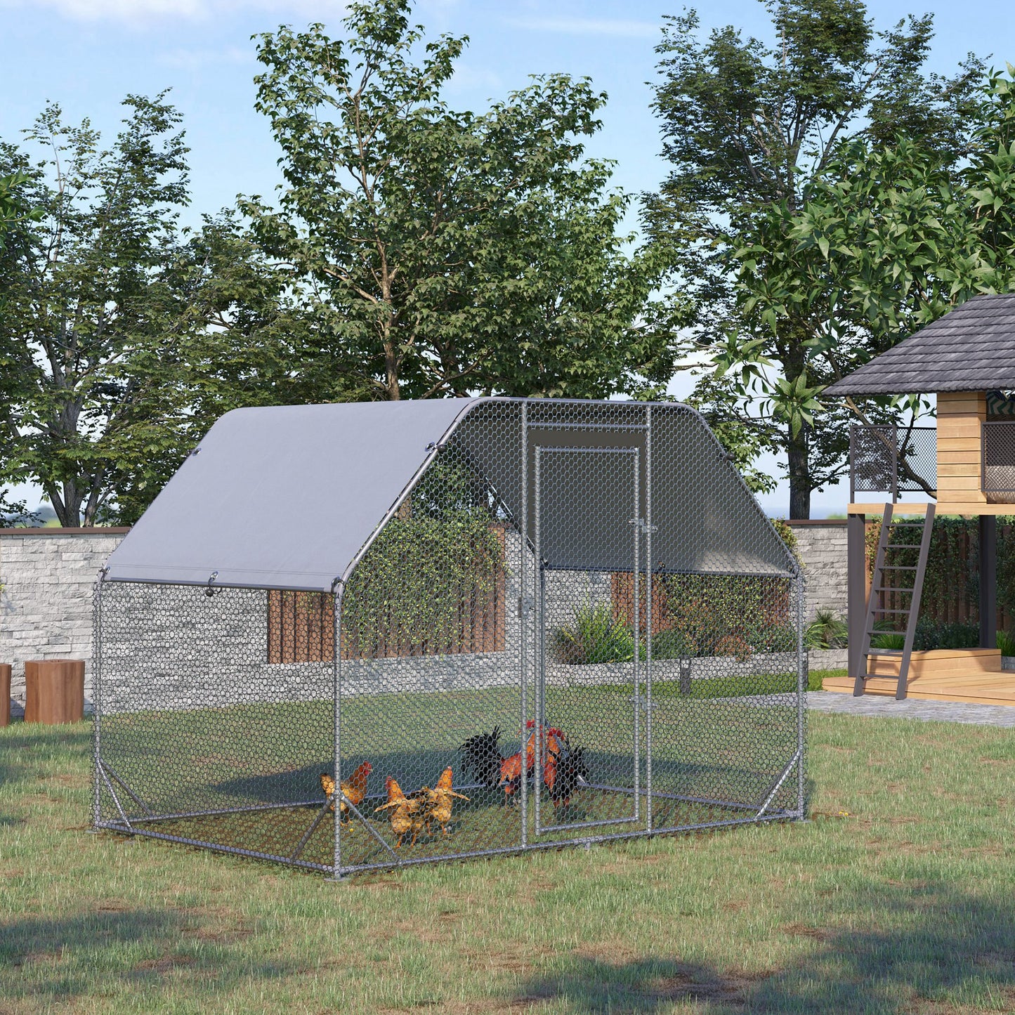 Chicken Run W/ Roof, Walk In Chicken Coop, Hen House Duck Pen