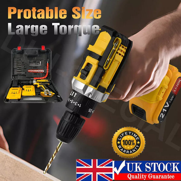 2 Battery 21V Cordless Drill Combi Driver High Power Electric Screwdriver Set UK