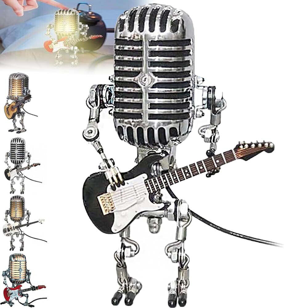 Retro Microphone Robot Desk Lamp LED Table Light Steampunk Ornament Decor Gifts
