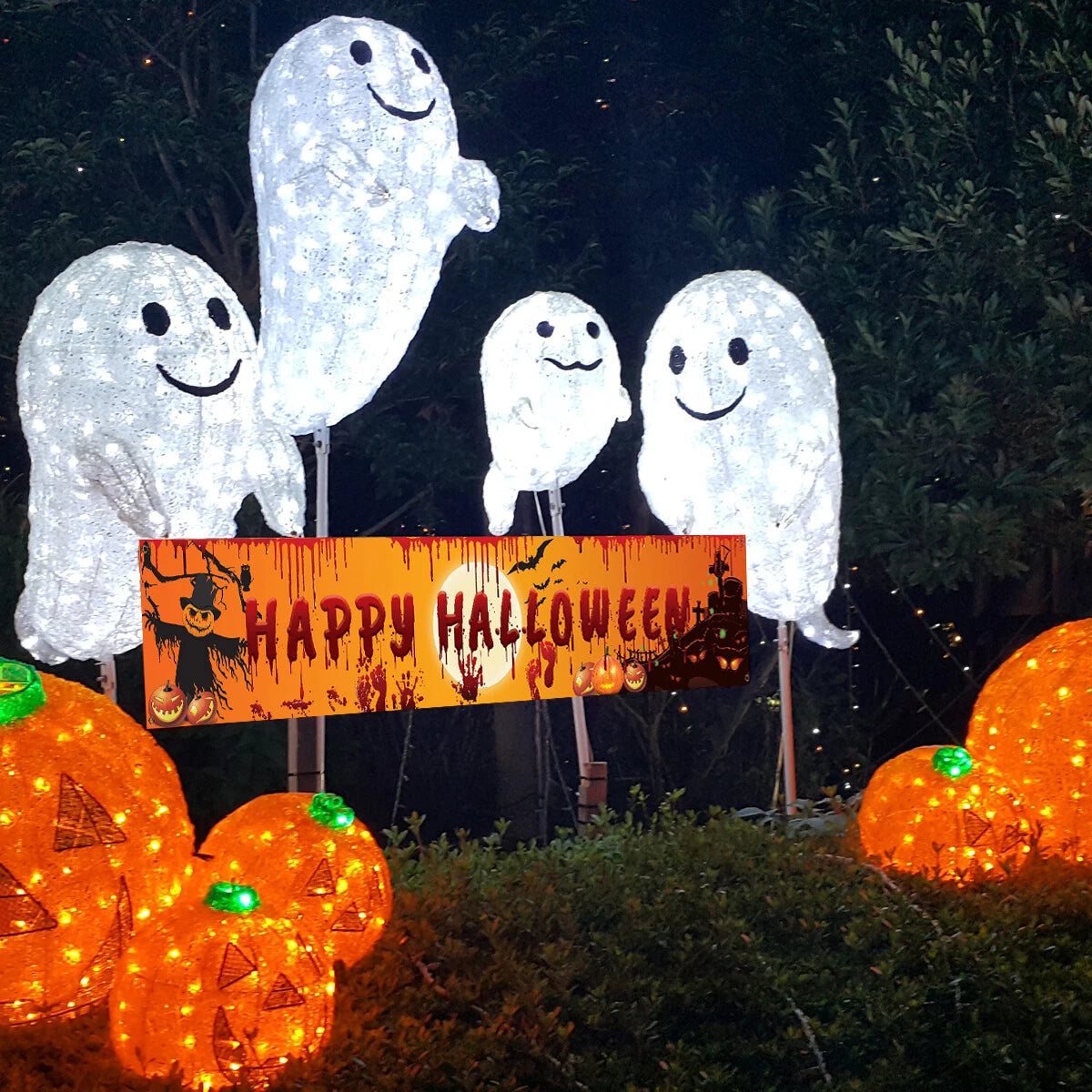 Happy Halloween Hanging Banner Flag Party Celebrate Foldable Home Outdoor Decor