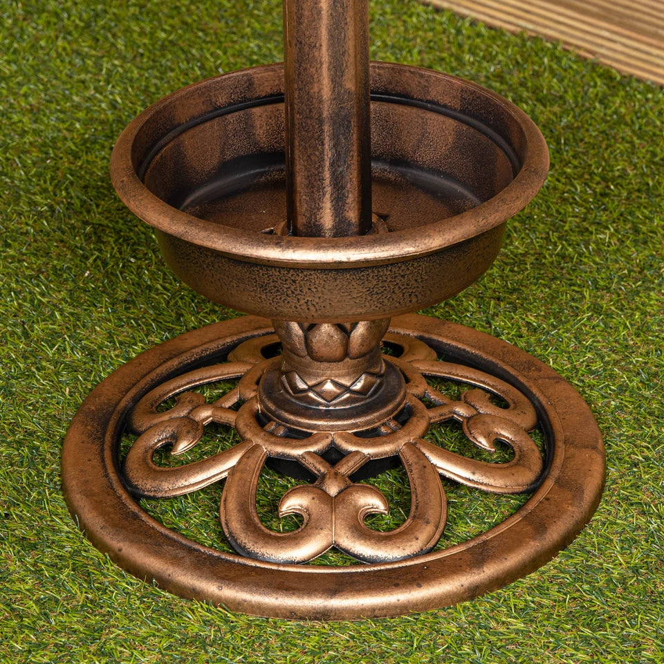 110cm Bronze Effect Resin Garden Bird Bath & Table with Solar Light