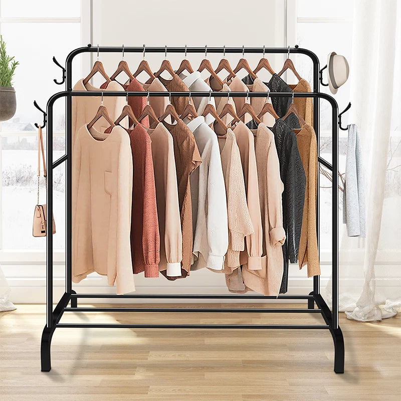 Heavy Duty Double Clothes Rail Hanging Rack Garment Shoes Storage