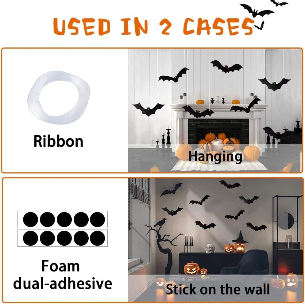 12PCS Halloween Hanging Bats, Halloween Flying Bat Hanging Decorations