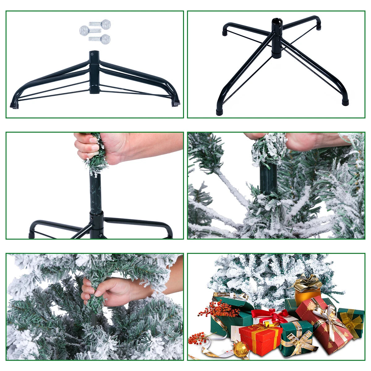 5/6FT Snow Flocked Christmas Tree Bushy Branch Xmas Home Decoration In&Outdoor
