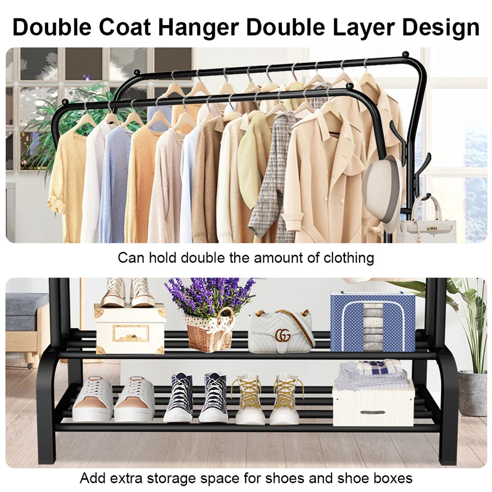 Heavy Duty Metal Double Rail Clothes Garment Hanging Rack Shelf Display Stand UK