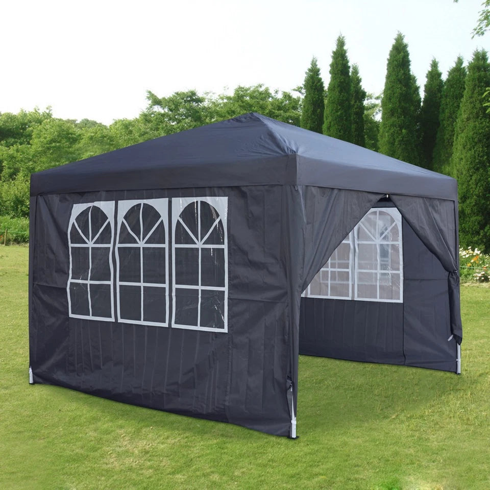 3x3M Heavy Duty Gazebo Marquee Popup Waterproof Garden Party Tent 4 WallSides