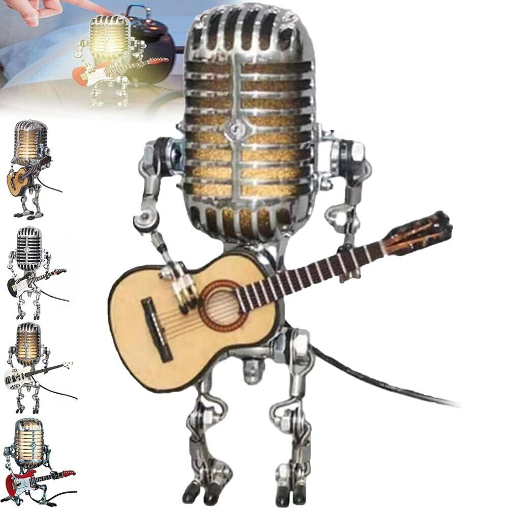 Retro Microphone Robot Desk Lamp LED Table Light Steampunk Ornament Decor Gifts