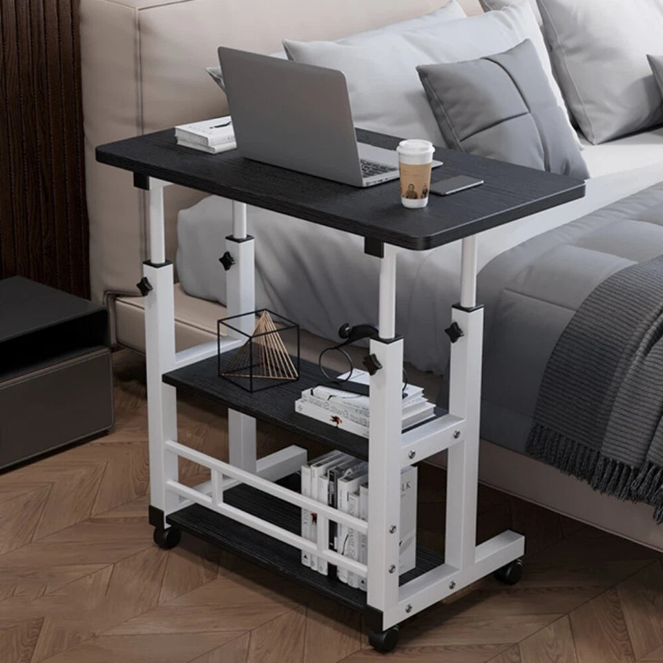 Adjustable Height Small PC Computer Desk Mobile Overbed Table Laptop Stand Shelf