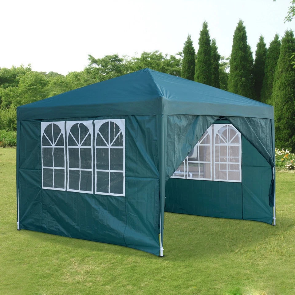 3x3M Heavy Duty Gazebo Marquee Popup Waterproof Garden Party Tent 4 WallSides