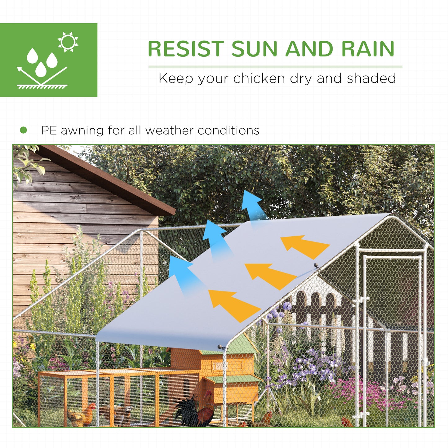 Walk In Chicken Run Galvanized Chicken Coop Hen House w/ Water-Resist Cover