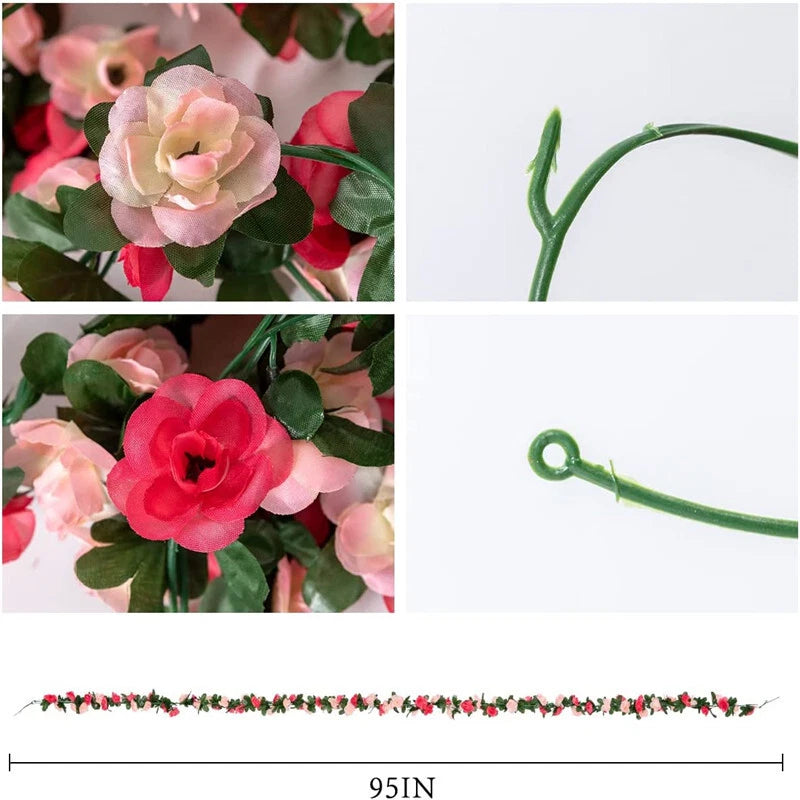 6pcs pink 48 FT Flower Garland Fake Rose Vine Artificial Flowers Hanging decor