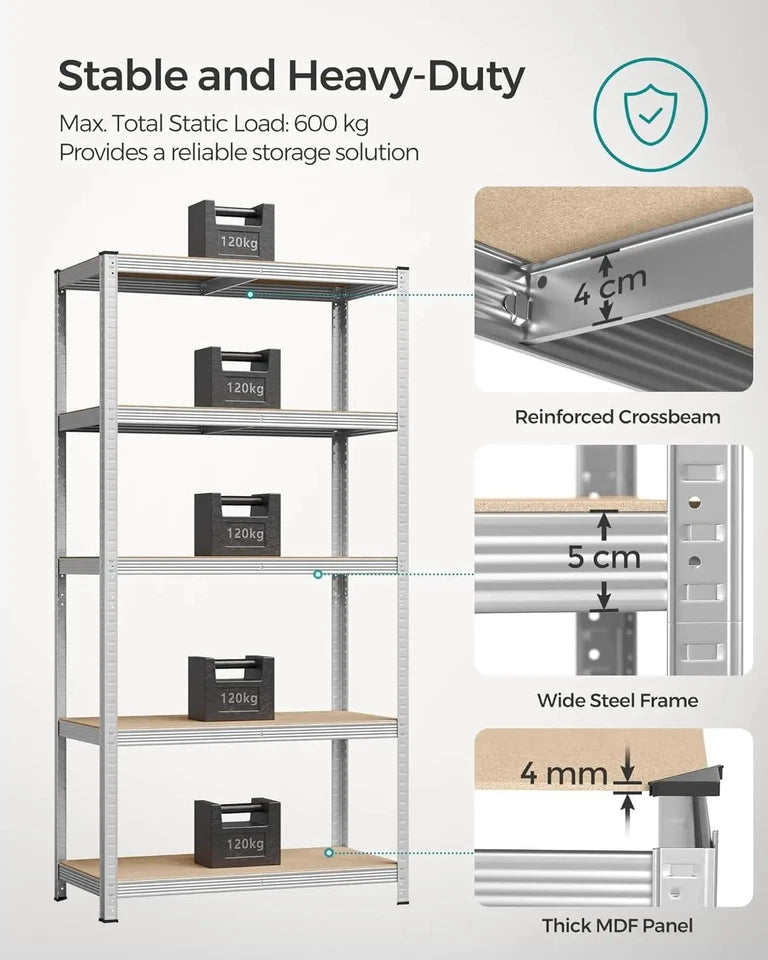 5 Tier Shelving Unit 200x100x50cm Heavy Duty Adjustable Storage Shelves