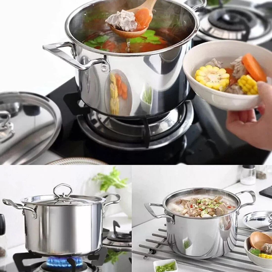 11PCS Induction Non Stick Stainless Steel Cookware Cooking Pot Pan With Lids Set