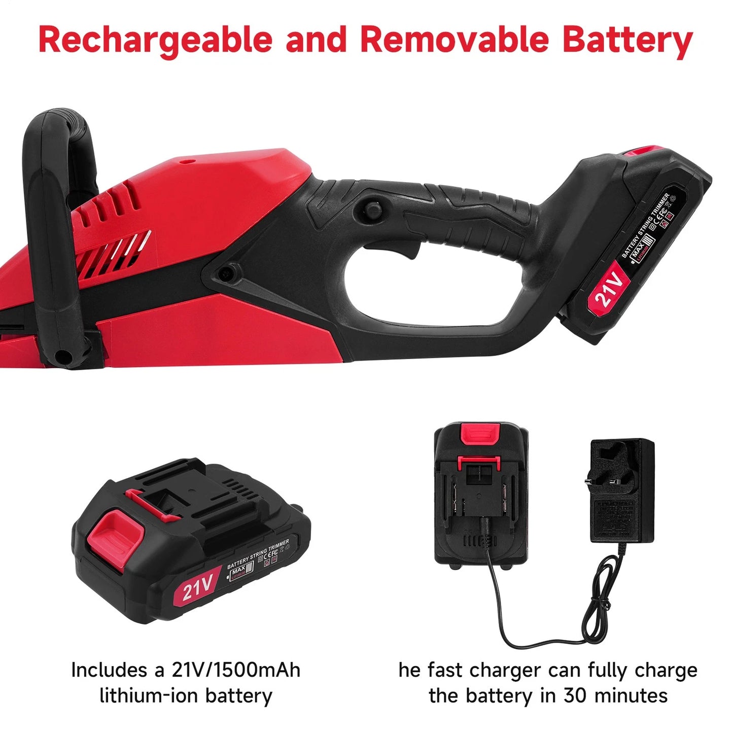 Electric Cordless Hedge Trimmer Tree Branch Cutter Tool with Battery & Charger