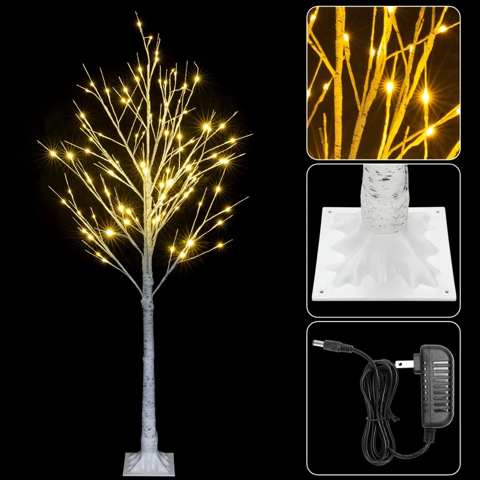 Outdoor 4ft, 6ft, 8ft Birch Christmas Twig Tree Pre Lit Ice Warm White Multi LED