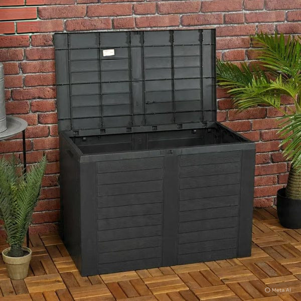 Garden Storage Box Deck Chest 190L Wood Structure Lockable Patio Balcony Grey