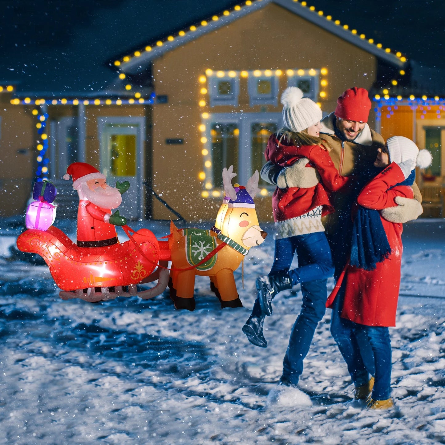 7FT Christmas Inflatable Santa Claus Sledge Sleigh Reindeer Blow Up Xmas Garden