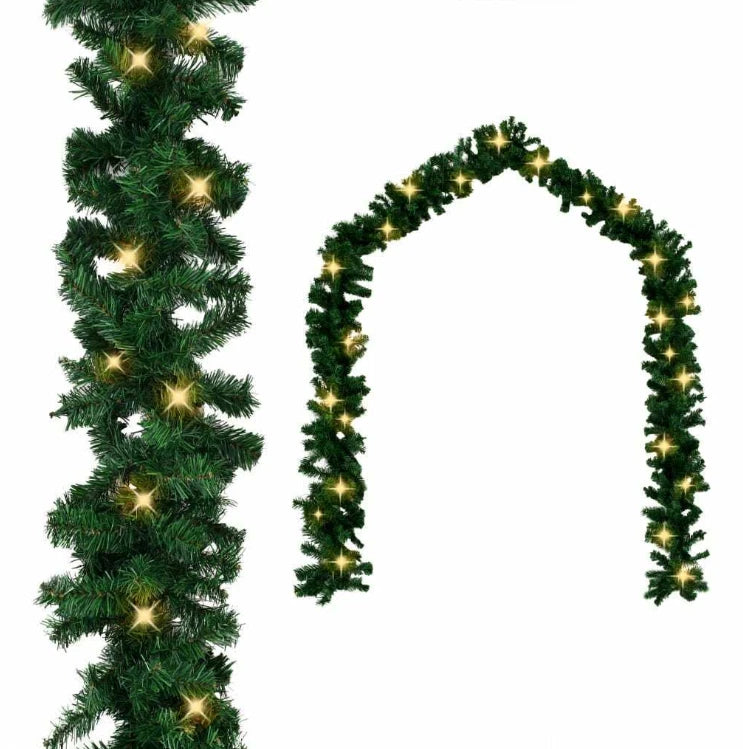 16FT Christmas Garland with LED Lights Pre Lit Stairs Home Fireplace Bushy Pine