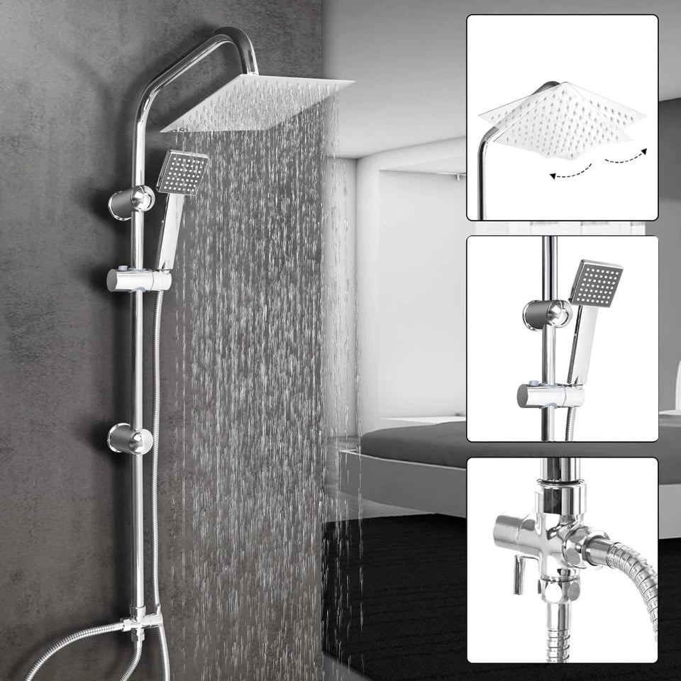 Shower Kit Twin Head 2 Mixer Shower Heads Rail Hose Riser Square Bathroom Set