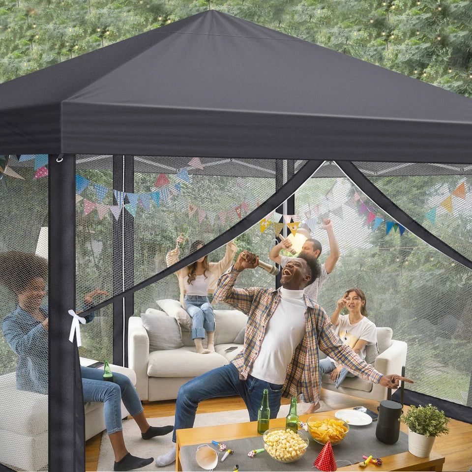 3X3M Heavy Duty Pop-up Gazebo Garden Canopy Tent W/ Detachable Mosquito Netting