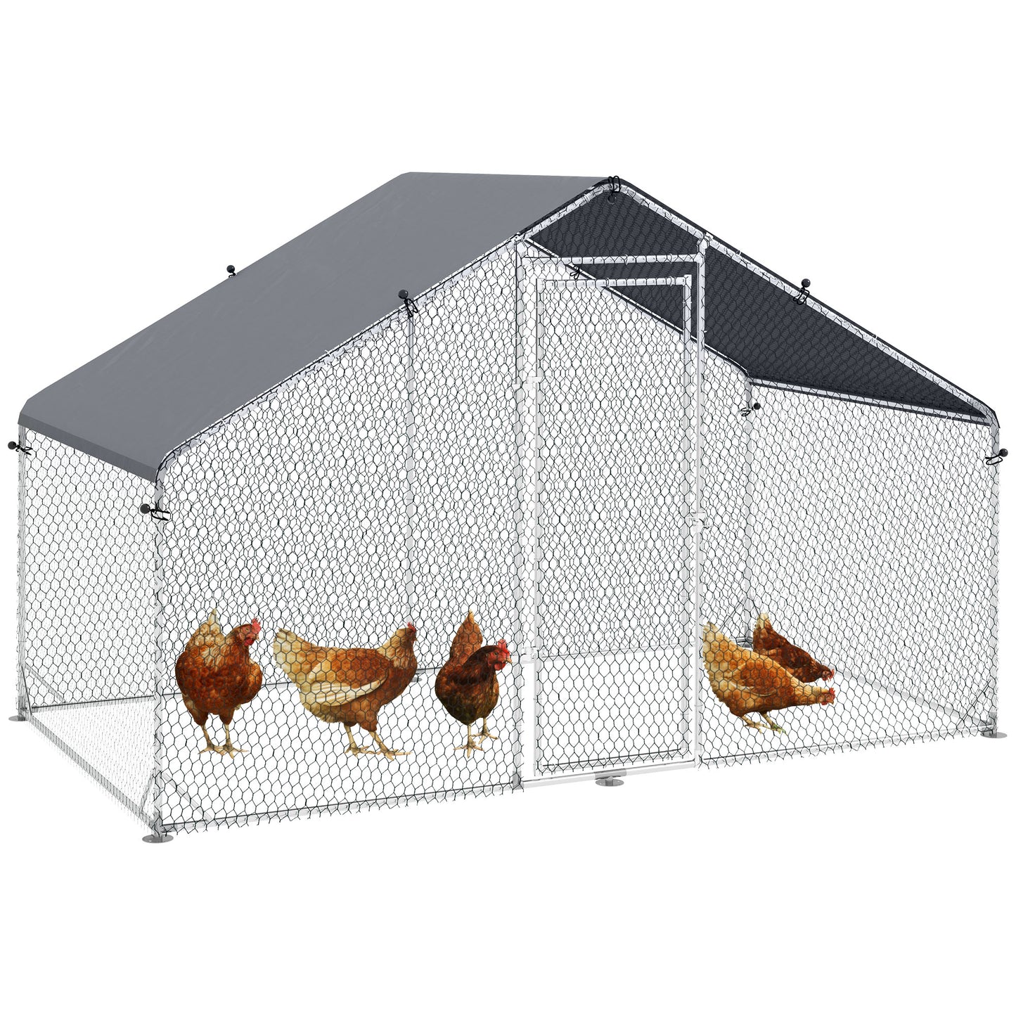 Walk In Chicken Run Galvanized Chicken Coop Hen House w/ Water-Resist Cover
