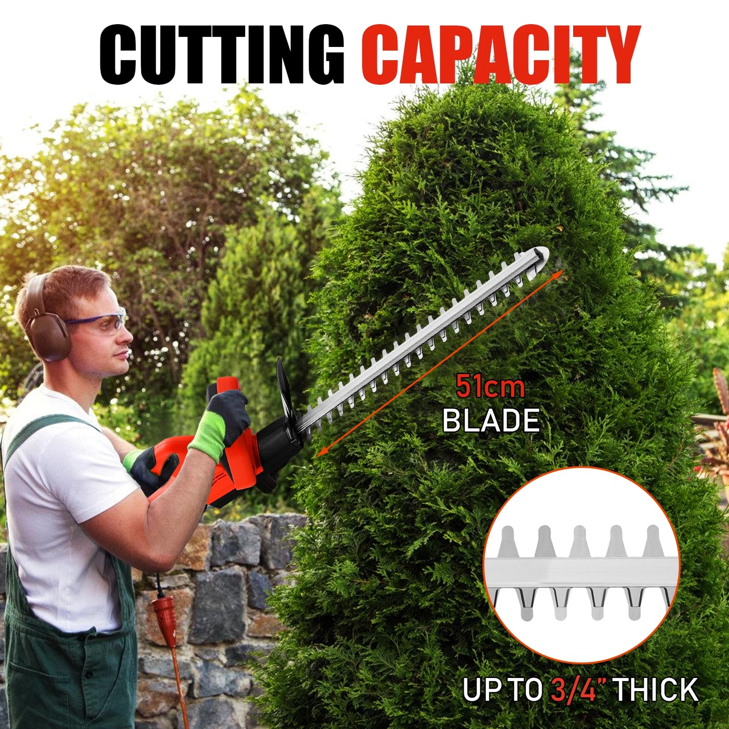Brushless Cordless Hedge Trimmer Tree Branch Cutter Tool with 2Battery & Charger