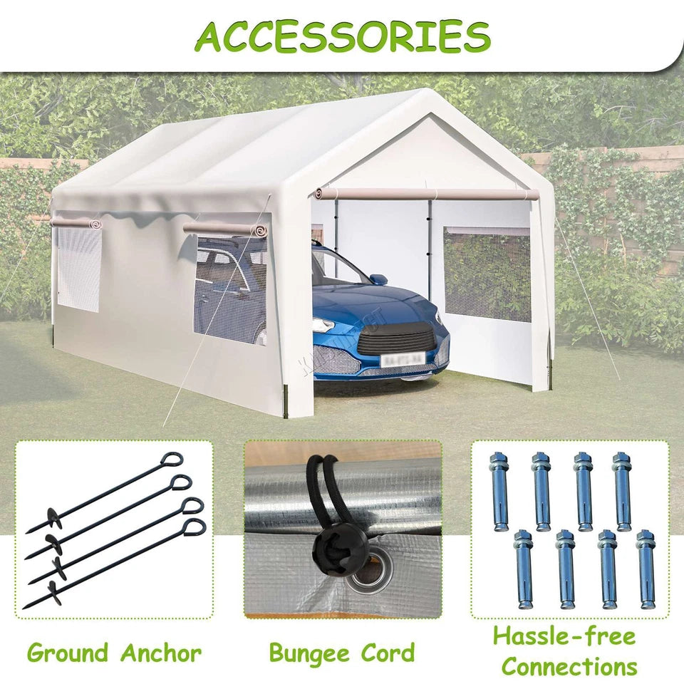Carport 10x20ft Car Canopy Garage UV-Proof Waterproof SUV Boat Heavy Duty White
