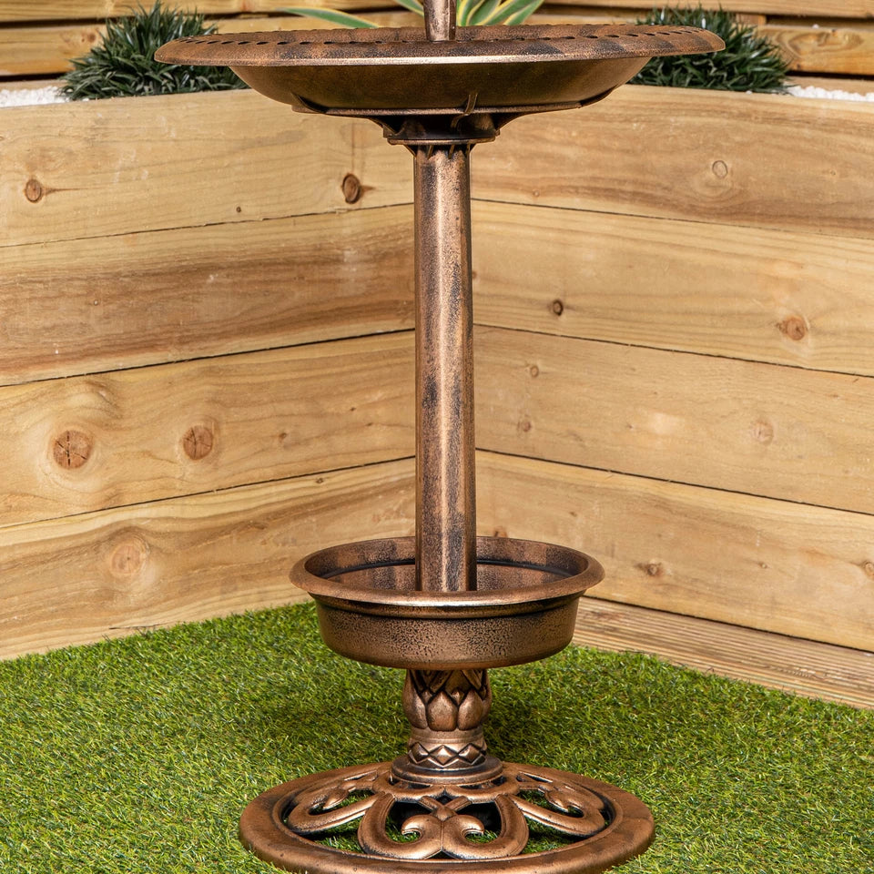 110cm Bronze Effect Resin Garden Bird Bath & Table with Solar Light