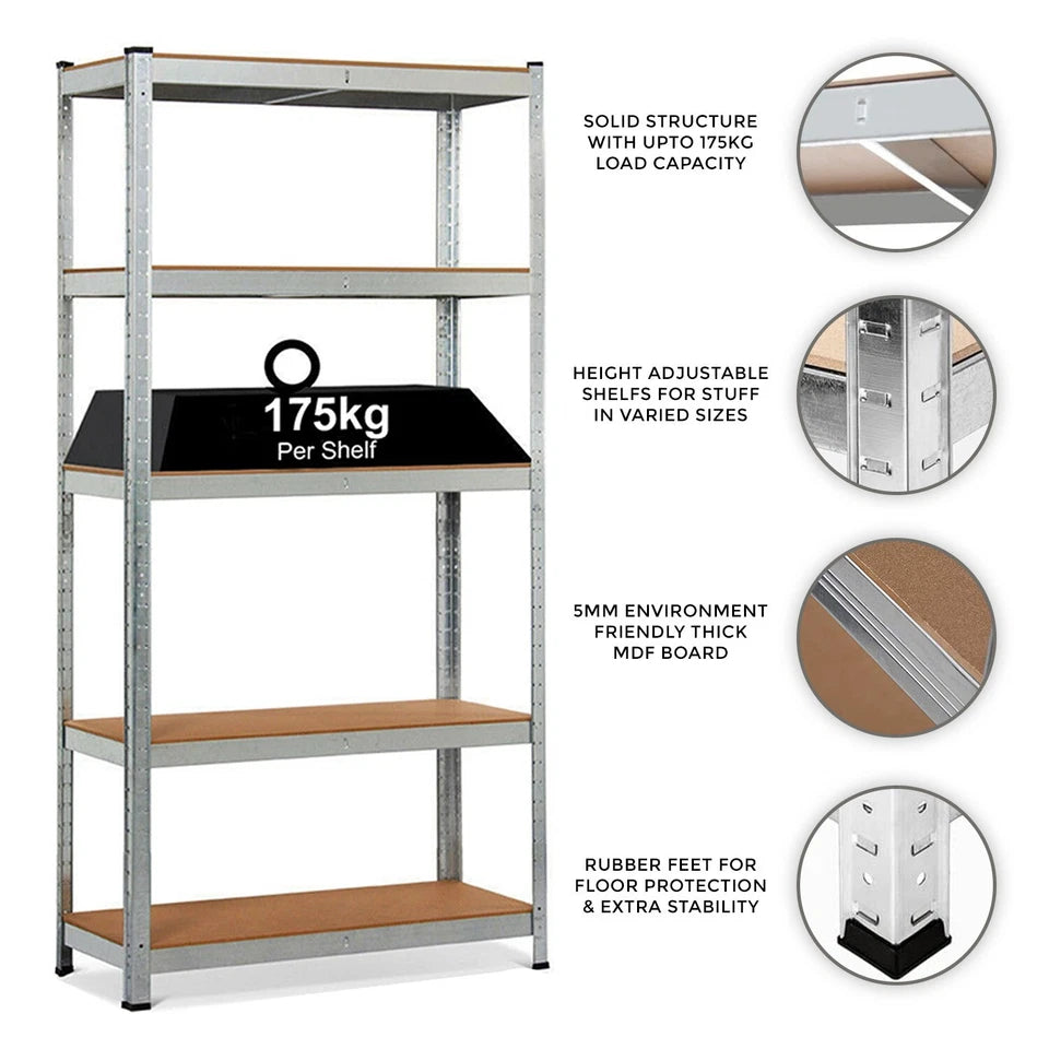 4x Metal 5 Tier Garage Shelves Shelving Unit Racking Storage 180 x 90 x 40cm