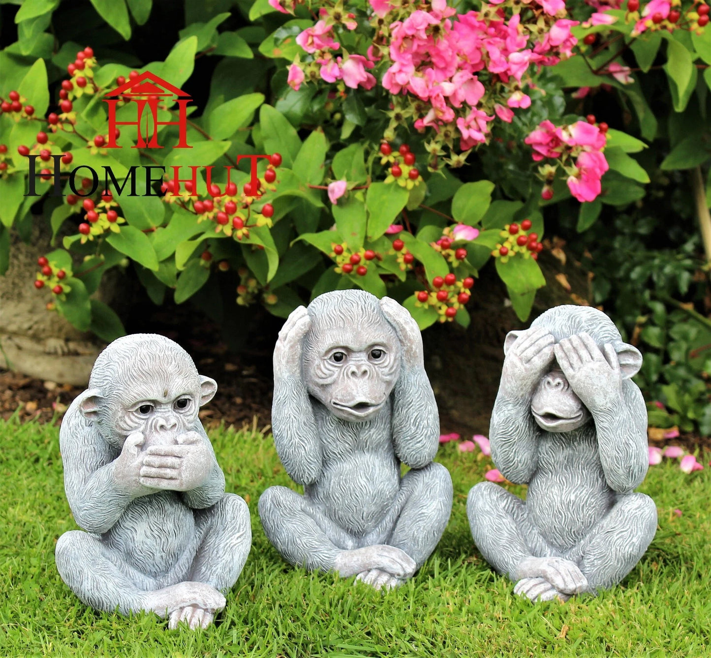 3 Wise Monkey Garden Ornaments See, Speak, Hear No Evil Monkey