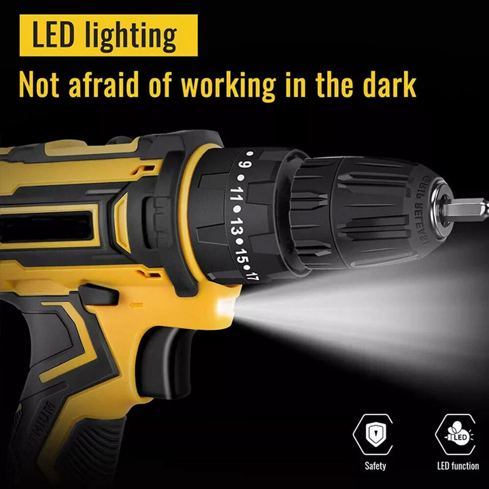 2 Battery 21V Cordless Drill Combi Driver High Power Electric Screwdriver Set UK