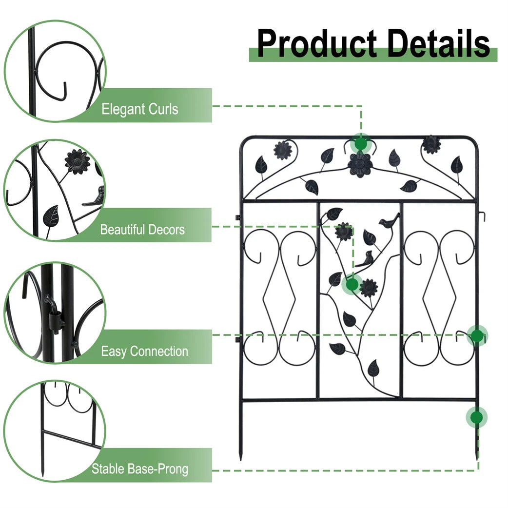 Garden Fence 5 Panels Metal Wrought Iron Railings Decorative Fencing