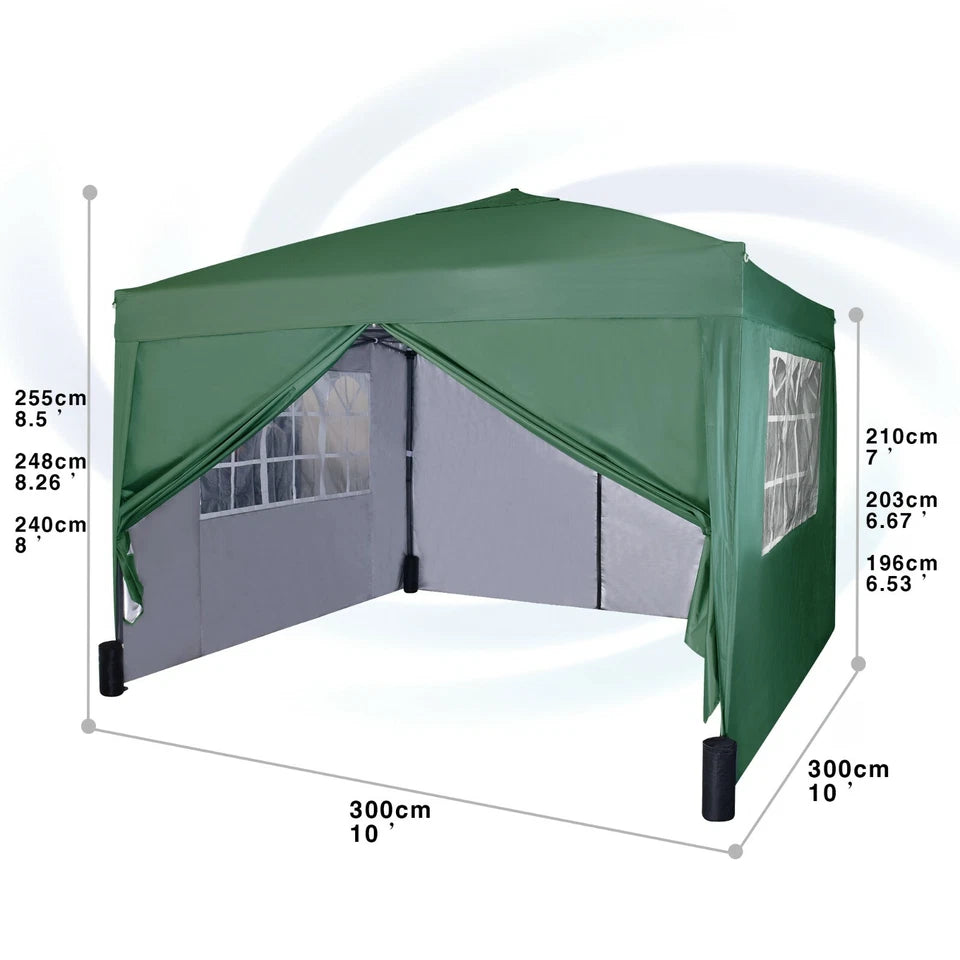 3x3m Pop up Heavy Duty Gazebo With Sides And Weight bags