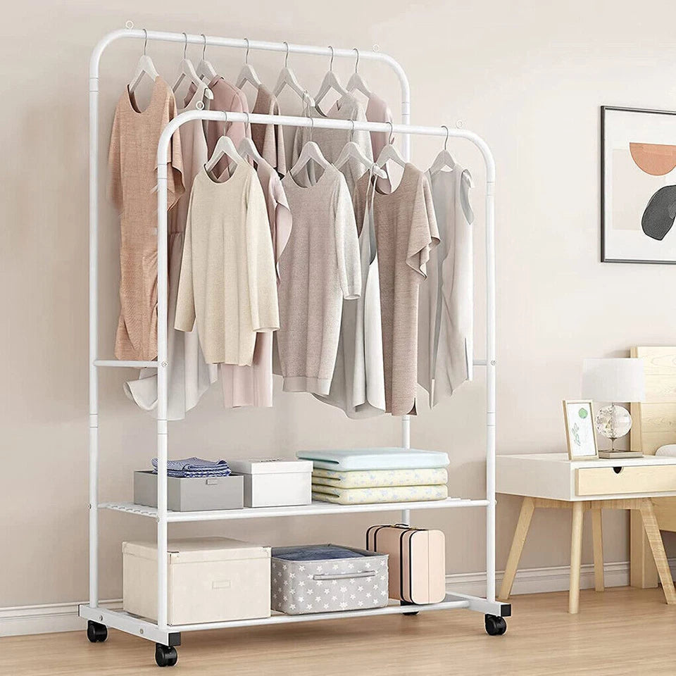 Industrial Pipe Garment Rack Coat Stand Rolling Clothe Rails