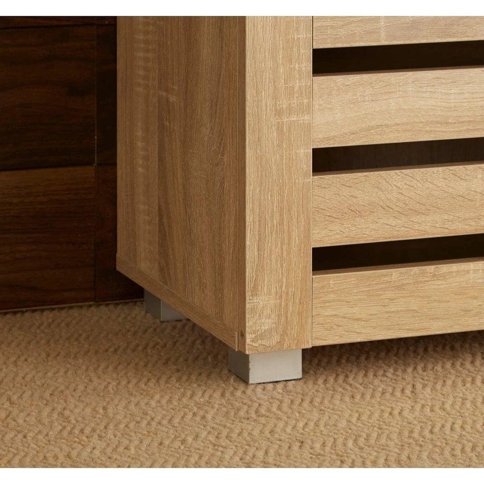 2 Door Shoe Storage Cabinet Rack Stand Cupboard Oak Wooden Slatted Doors Oslo
