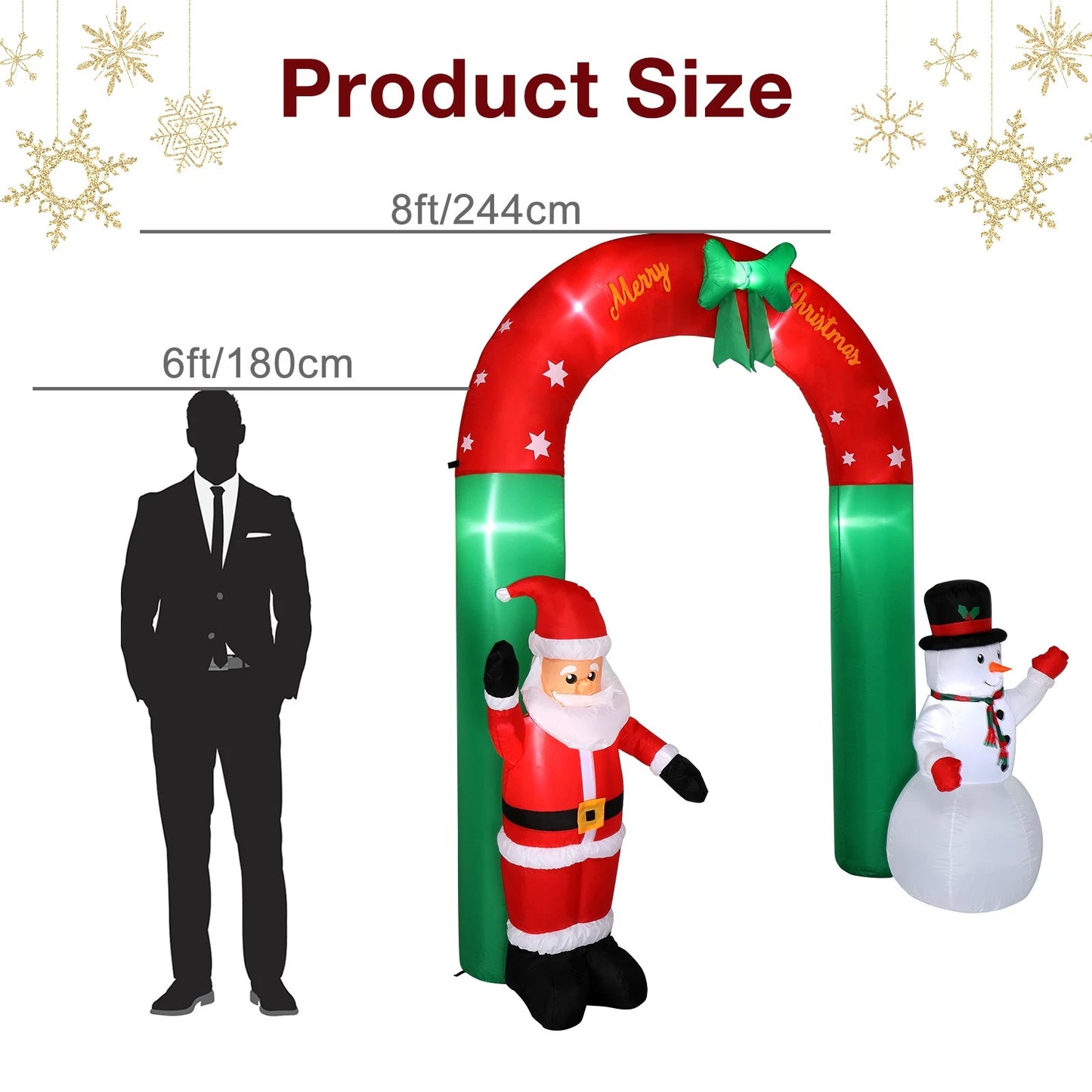 2.4M Christmas Arch Inflatable with Santa & Snowman & LED Lights Outdoor Decor