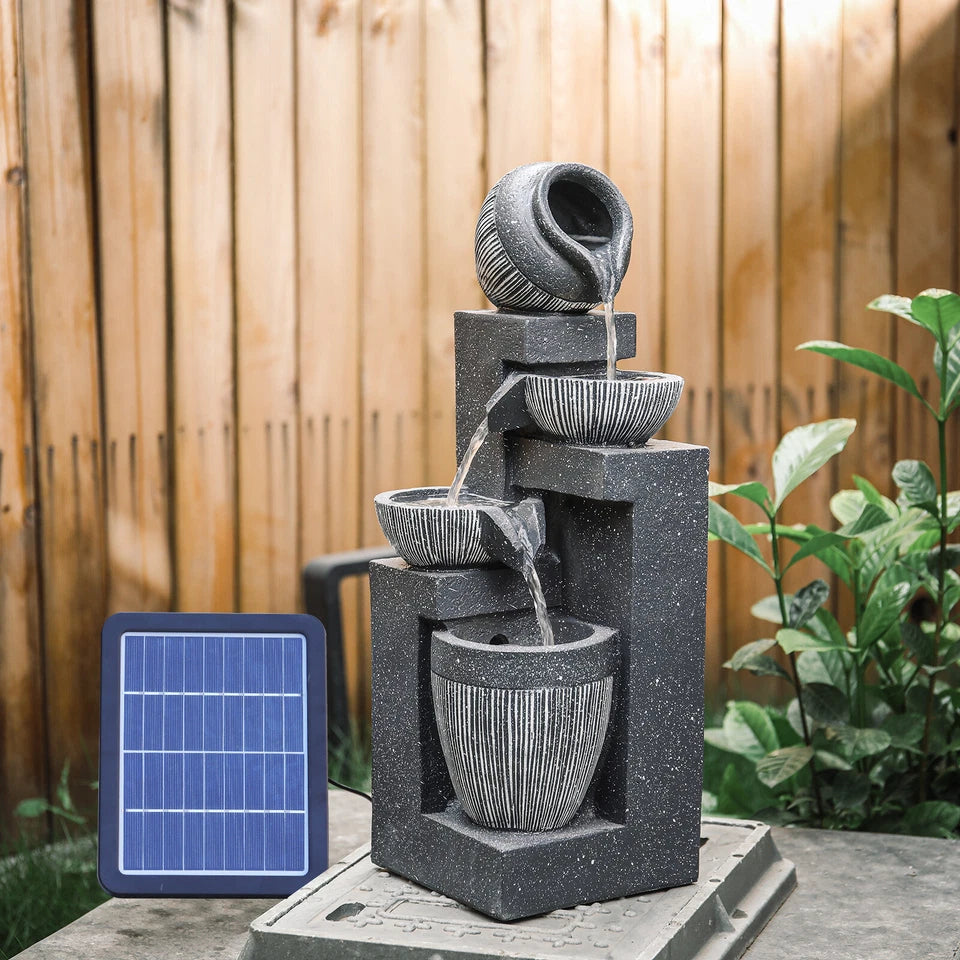 Garden Solar Power Cascading Tiered Water Feature Fountain Statues w/ LED Lights