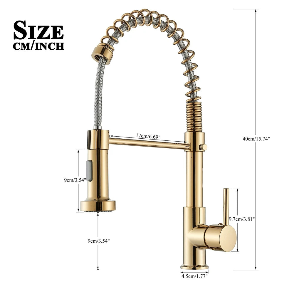 Modern Gold Kitchen Mixer Taps Pull out Spray 360° Mono Single Lever Sink Faucet