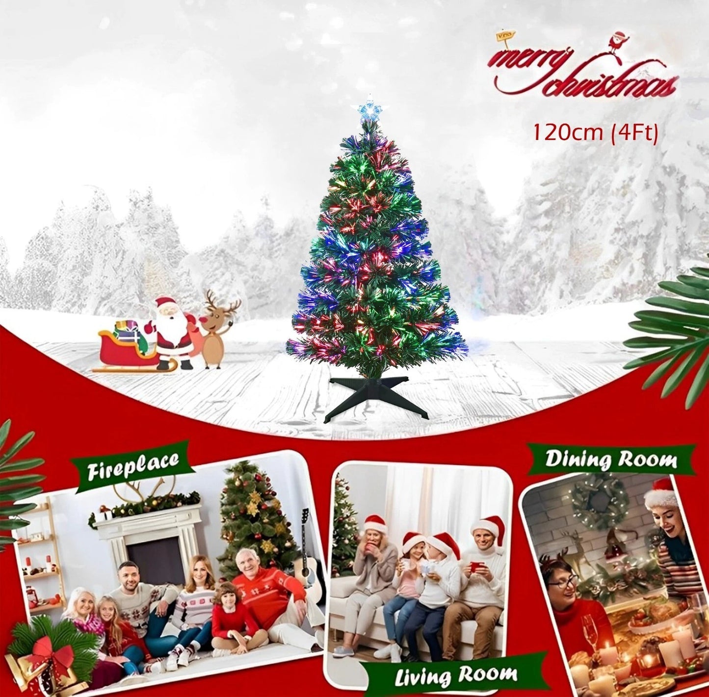 Christmas Tree Fibre Optic Artificial Colour Changing Xmas decor 4FT 5FT