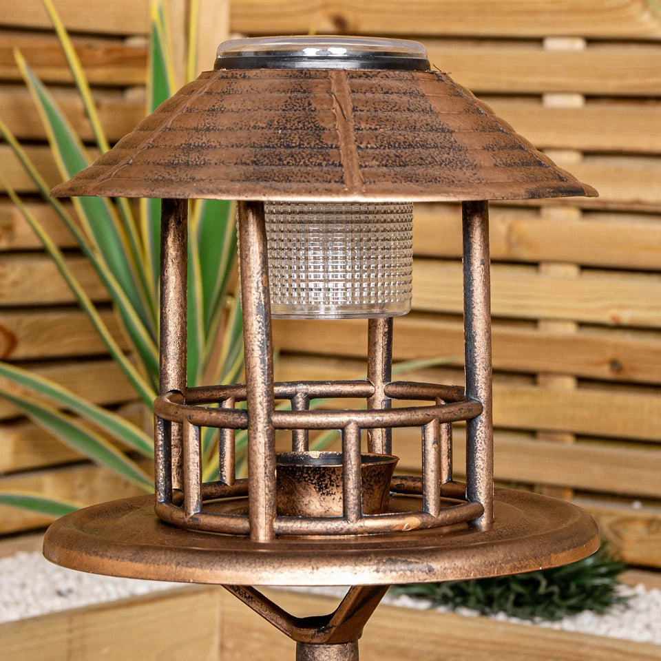 110cm Bronze Effect Resin Garden Bird Bath & Table with Solar Light