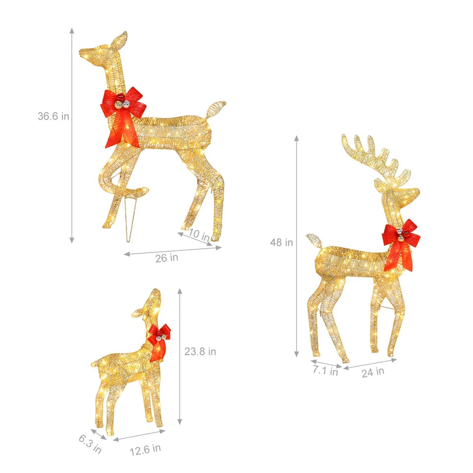 Set of 3 Pre lit Reindeer Deer Family LED Lights Outdoor Garden Xmas Decoration