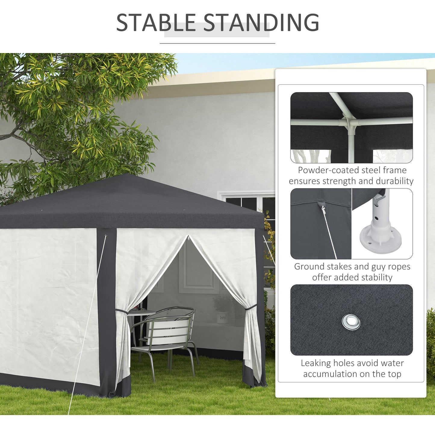 Dark Grey Hexagonal Metal Netting Gazebo Patio Out- door Canopy Party Marquee