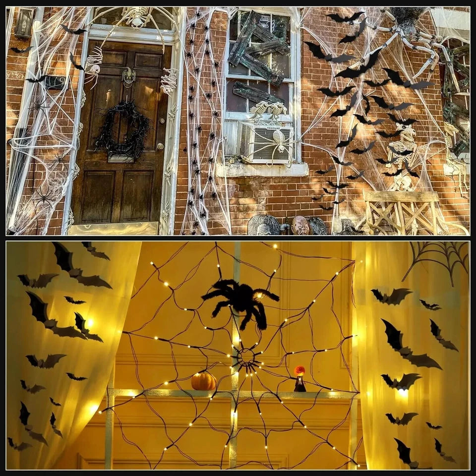 100cm LED Light Halloween Decoration Giant Spider Web Party Props Outdoor Decor