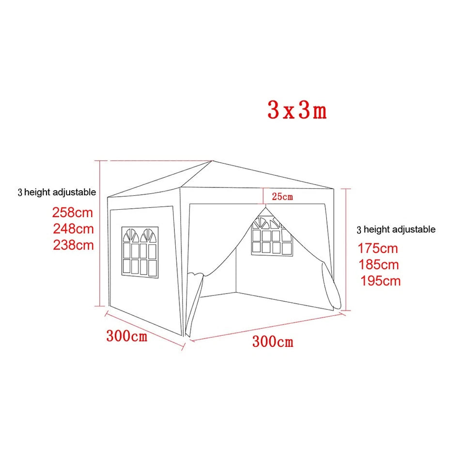 3x3M Heavy Duty Gazebo Marquee Popup Waterproof Garden Party Tent 4 WallSides