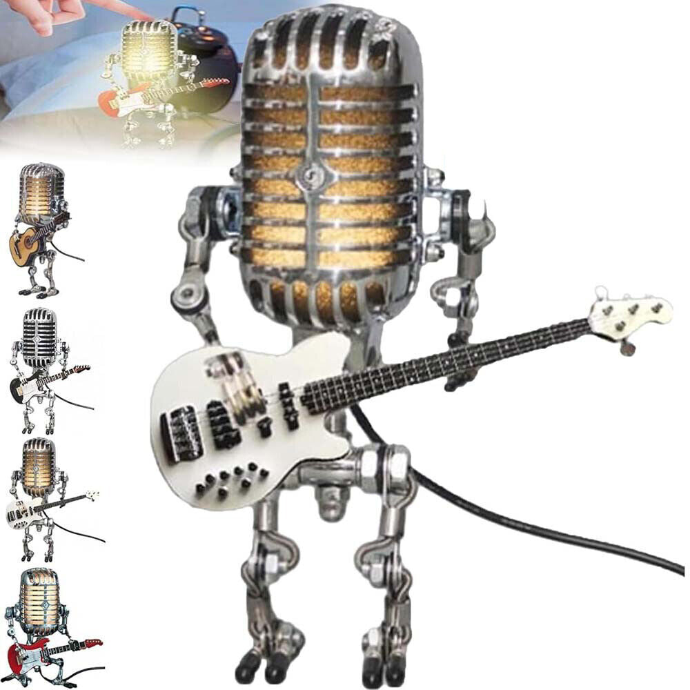 Retro Microphone Robot Desk Lamp LED Table Light Steampunk Ornament Decor Gifts
