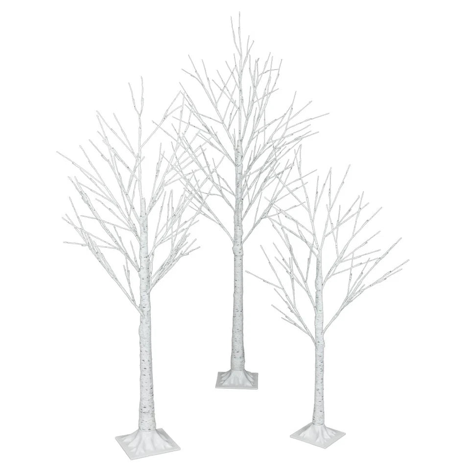 Outdoor 4ft, 6ft, 8ft Birch Christmas Twig Tree Pre Lit Ice Warm White Multi LED