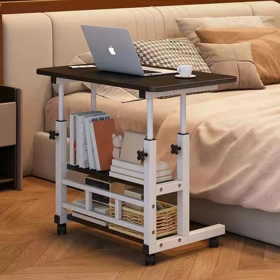 Adjustable Height Small PC Computer Desk Mobile Overbed Table Laptop Stand Shelf