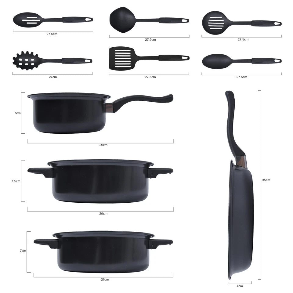 13pcs Cookware Set Pan Pot Non Stick Saucepans Frying Pan Cookware Set Glass Lid